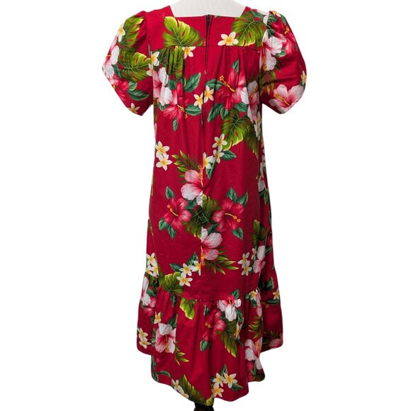 Hilo Hattie Vintage Womens Sz S Red Hibiscus Tropical Aloha Pocket Muumuu Dress - Picture 3 of 9